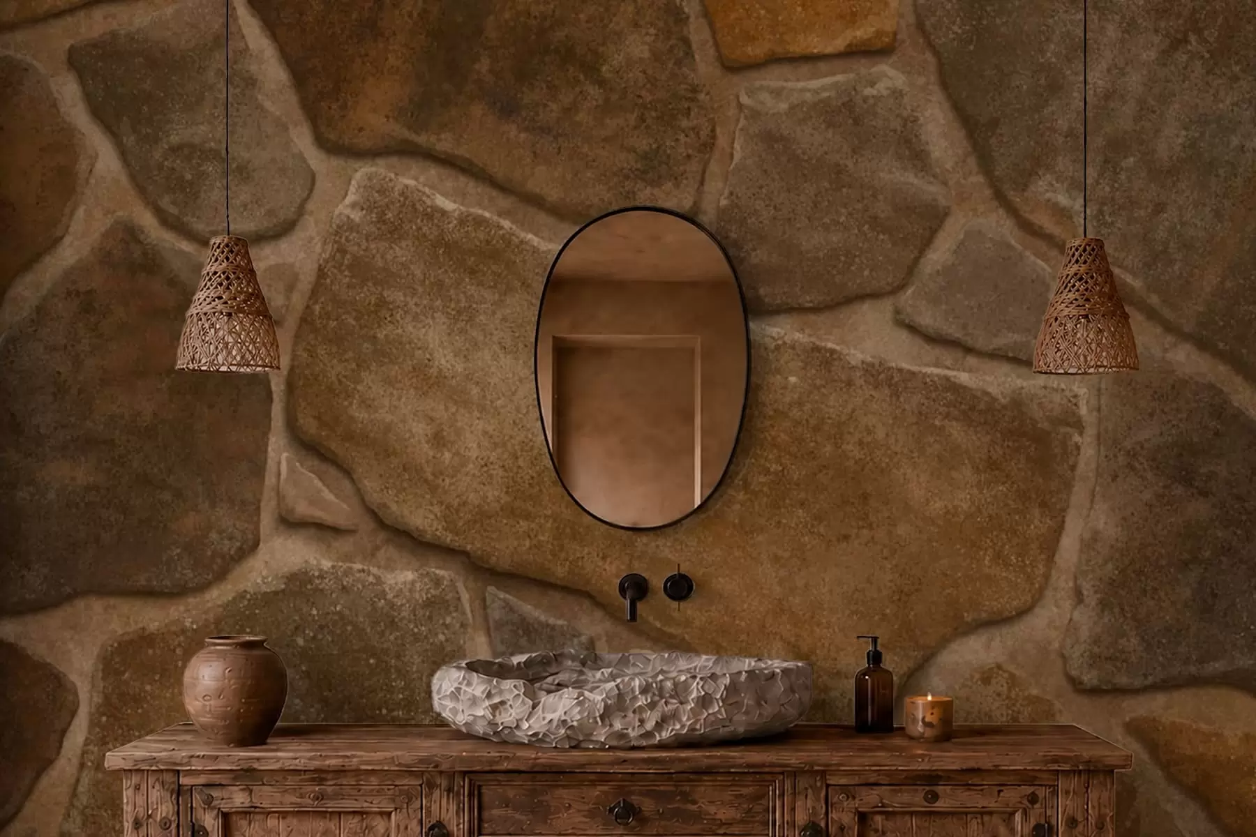 wall murals Natural stone masonry texture with irregular shapes w05690