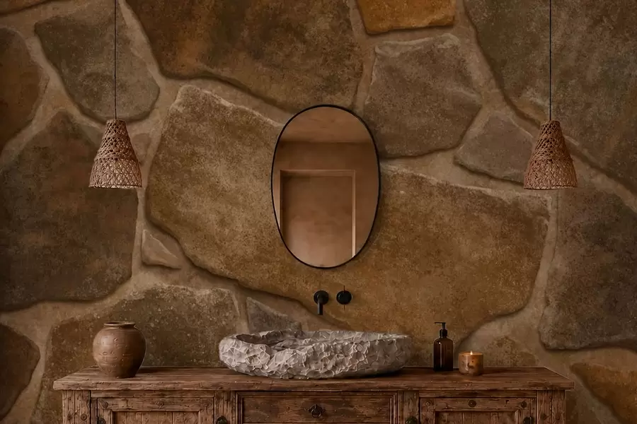 wall murals Natural stone masonry texture with irregular shapes w05690