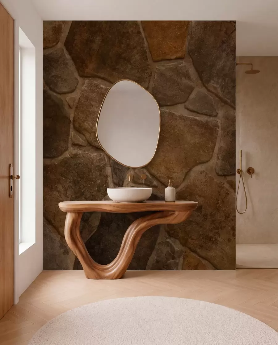 wall murals Natural stone masonry texture with irregular shapes w05690