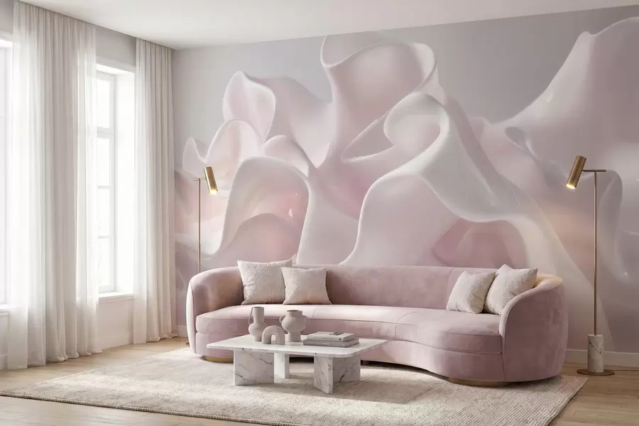 wall murals Airy silk waves in soft blush pink tones w09858