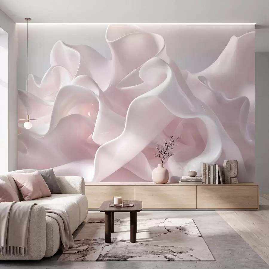 wall murals Airy silk waves in soft blush pink tones w09858