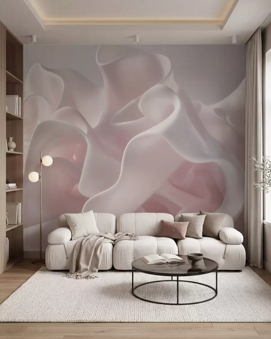 wall murals Airy silk waves in soft blush pink tones w09858