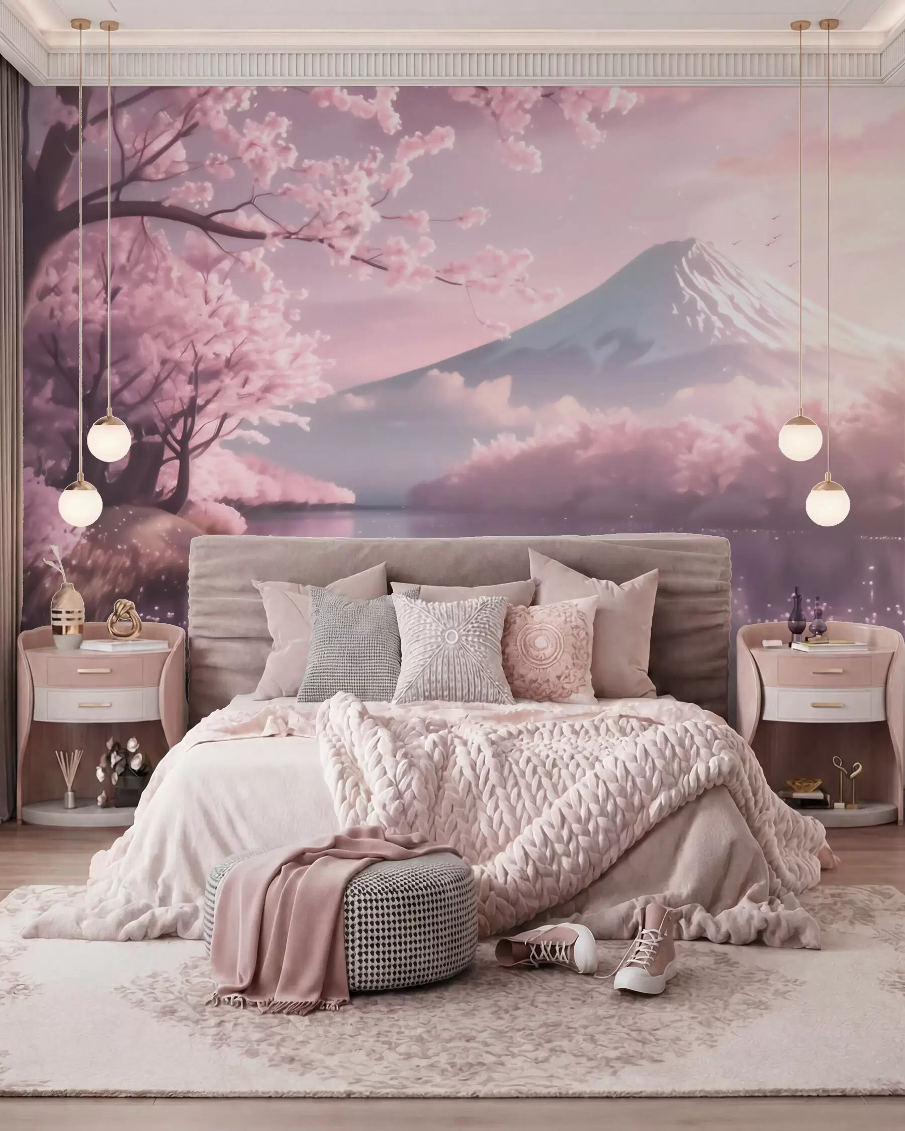 wall murals Blossom over a Mountain Lake w09864
