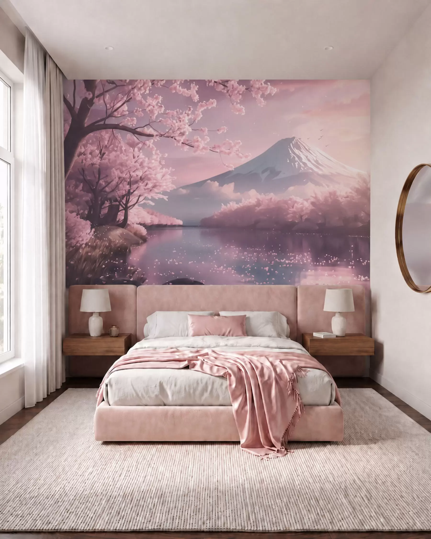wall murals Blossom over a Mountain Lake w09864