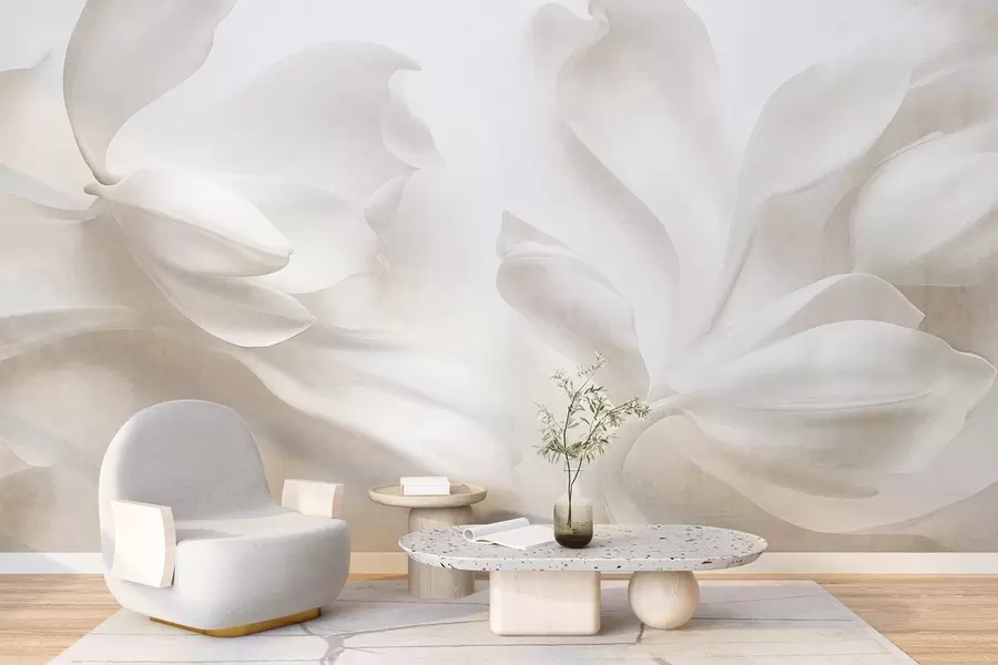 wall murals Textured white magnolia flowers with delicate petals, blurred light background w09771