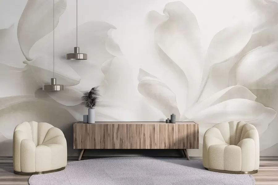 wall murals Textured white magnolia flowers with delicate petals, blurred light background w09771