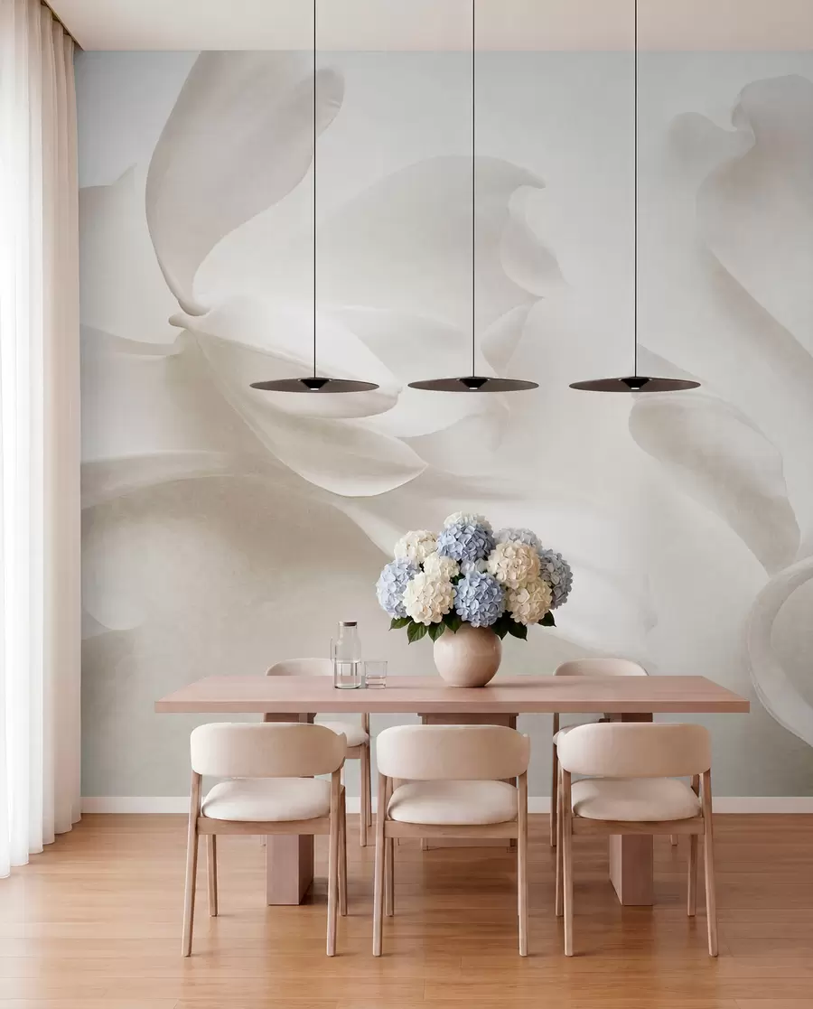 wall murals Textured white magnolia flowers with delicate petals, blurred light background w09771