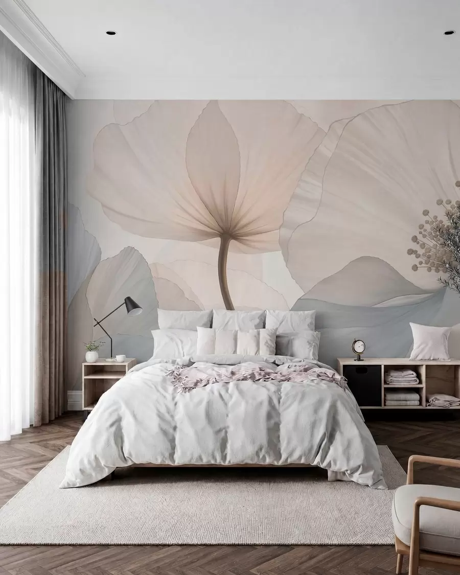wall murals Soft large flowers in light pastel tones w05692
