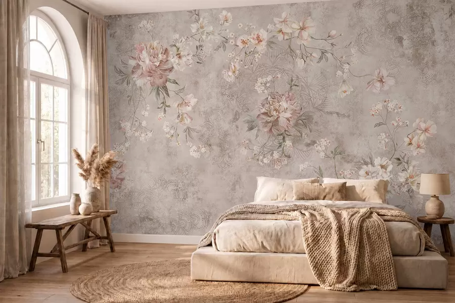 wall murals Floral ornament on a textured light background w05698