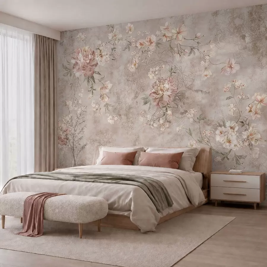 wall murals Floral ornament on a textured light background w05698