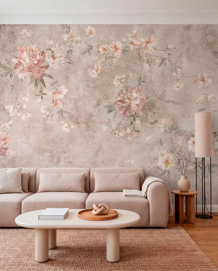 wall murals Floral ornament on a textured light background w05698