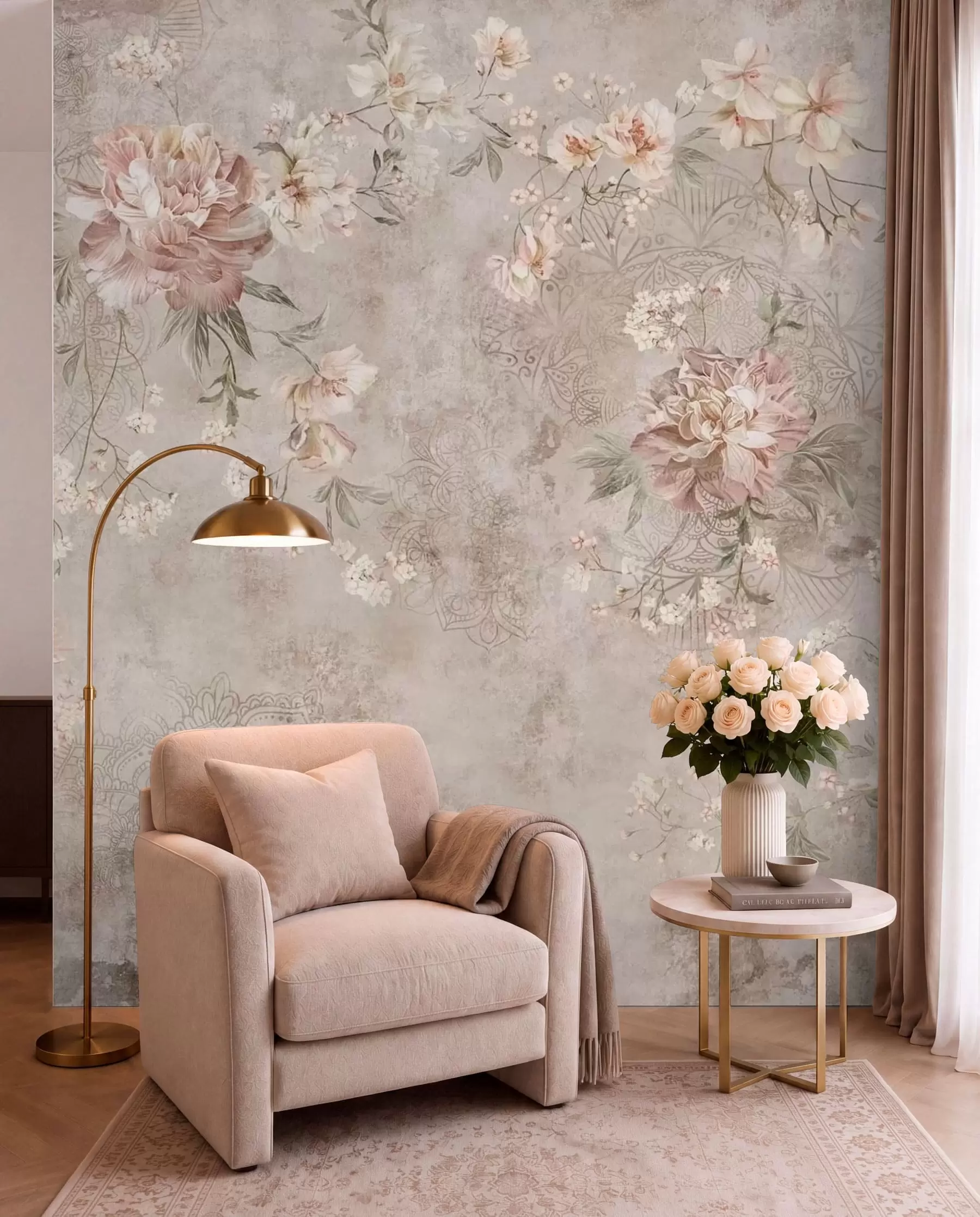 wall murals Faded Floral Tapestry w05698