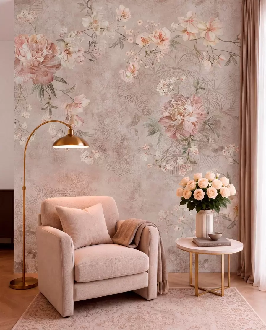 wall murals Floral ornament on a textured light background w05698