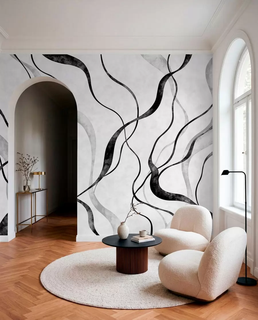 wall murals Abstract flowing lines in monochrome shades w05699
