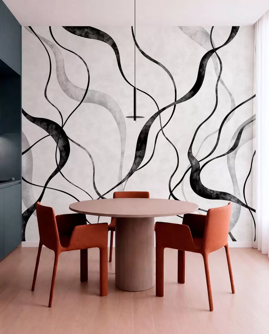 wall murals Abstract flowing lines in monochrome shades w05699