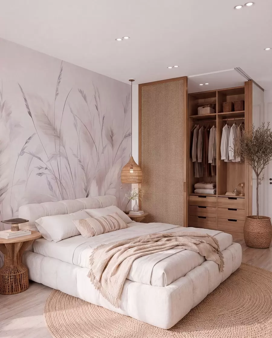 wall murals Tall, feathery grass sway gently against a soft, muted background, delicate natural art w09831v1