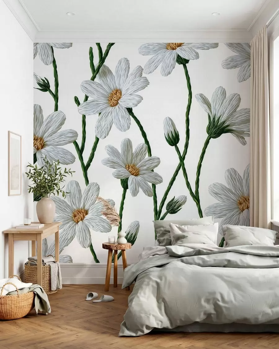 wall murals White wild daisies w09915