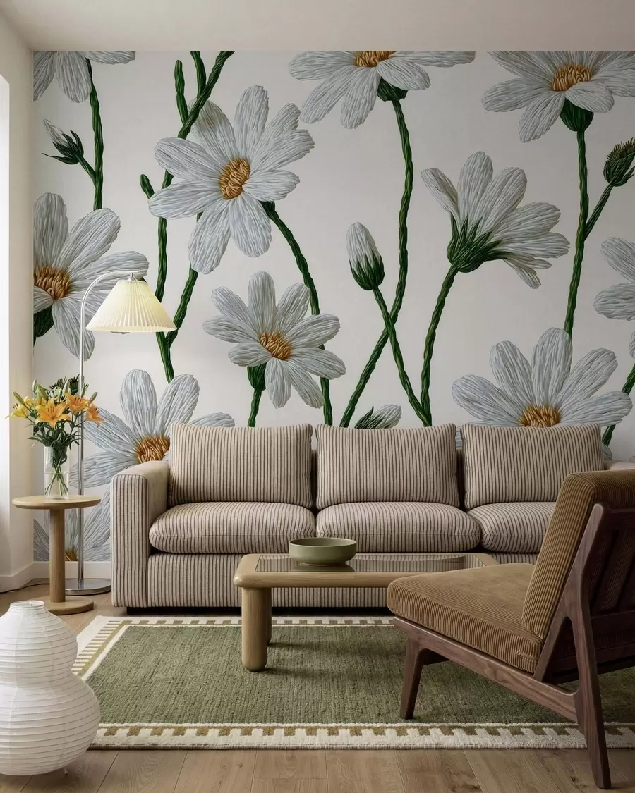 wall murals White wild daisies w09915