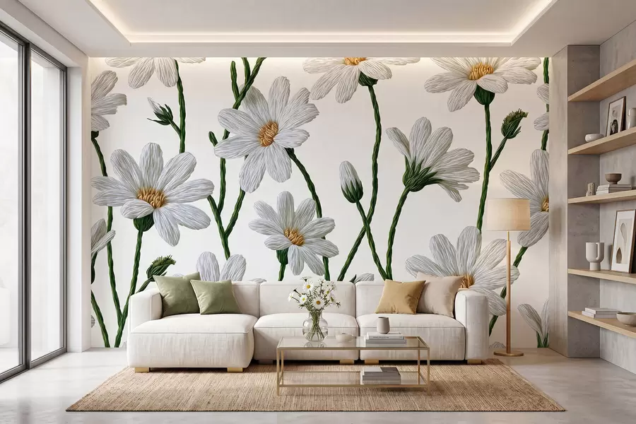 wall murals White wild daisies w09915