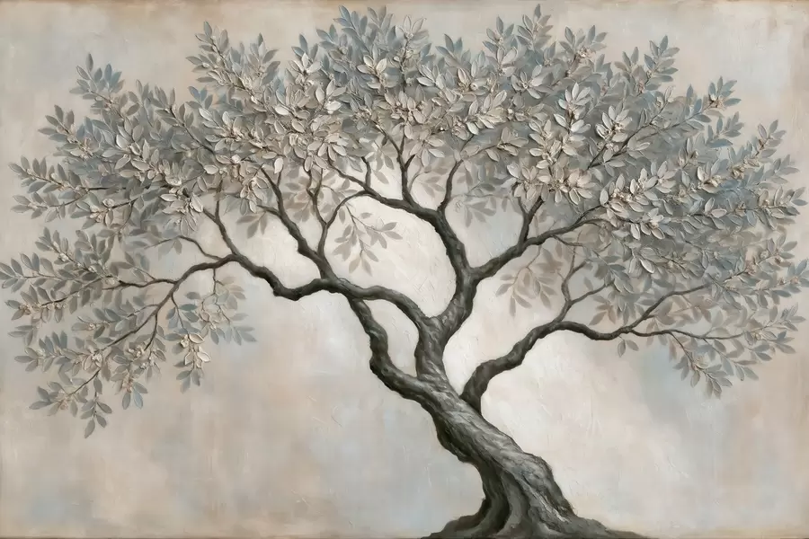 wall murals Tree in oil painting style in calm natural gray-beige tones w09919