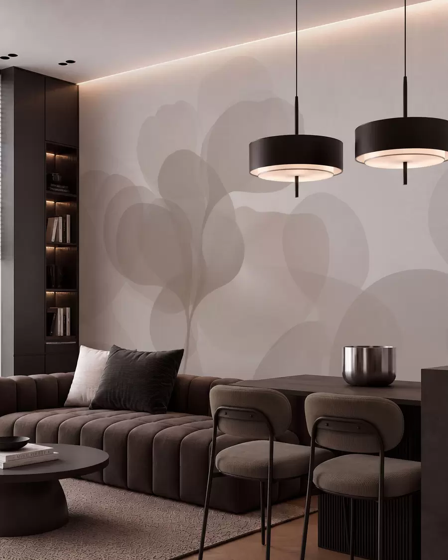 wall murals Semi-transparent abstract botanical silhouettes in warm beige tones w09925