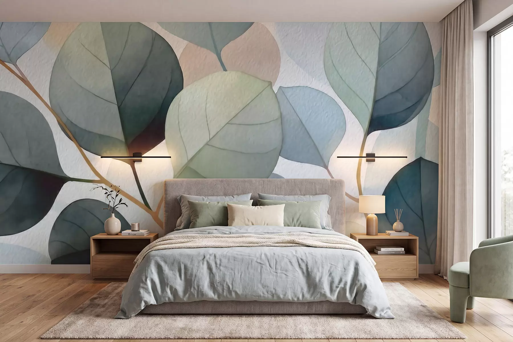 wall murals Delicate watercolor eucalyptus leaves w09927