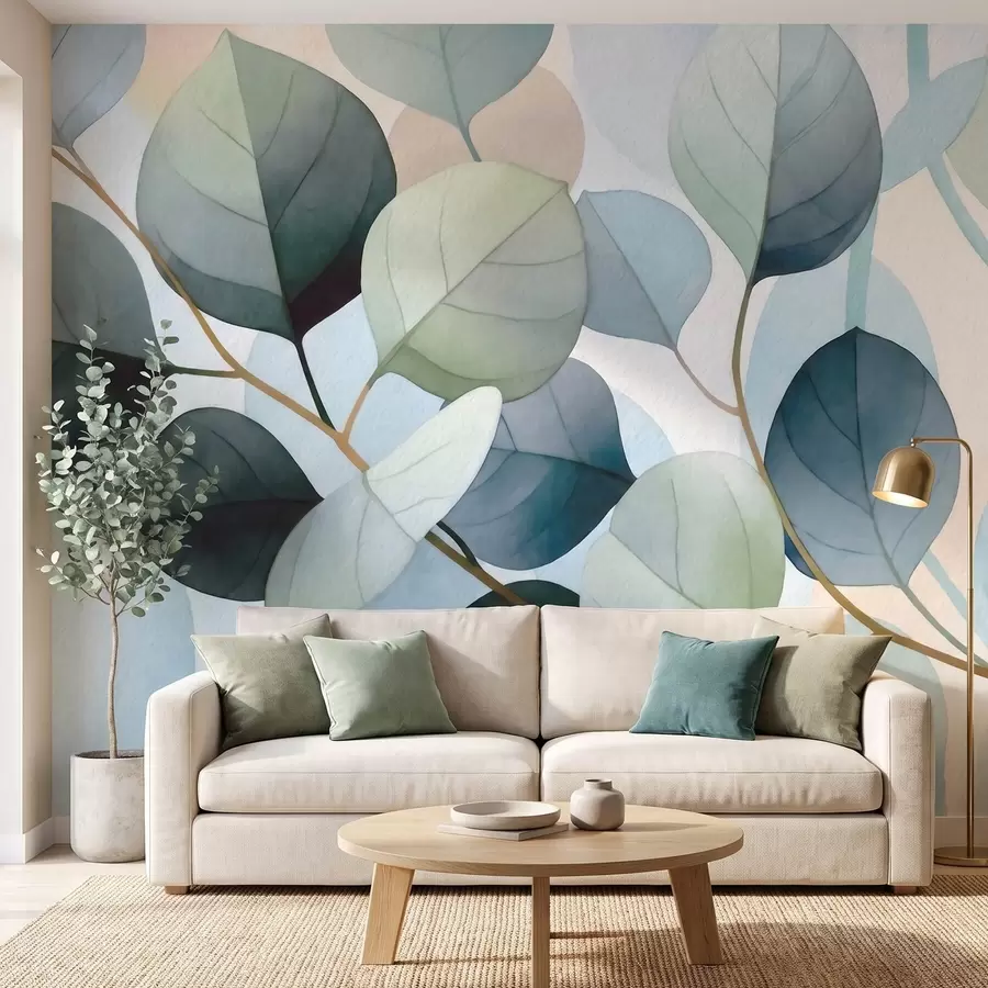 wall murals Delicate watercolor eucalyptus leaves w09927