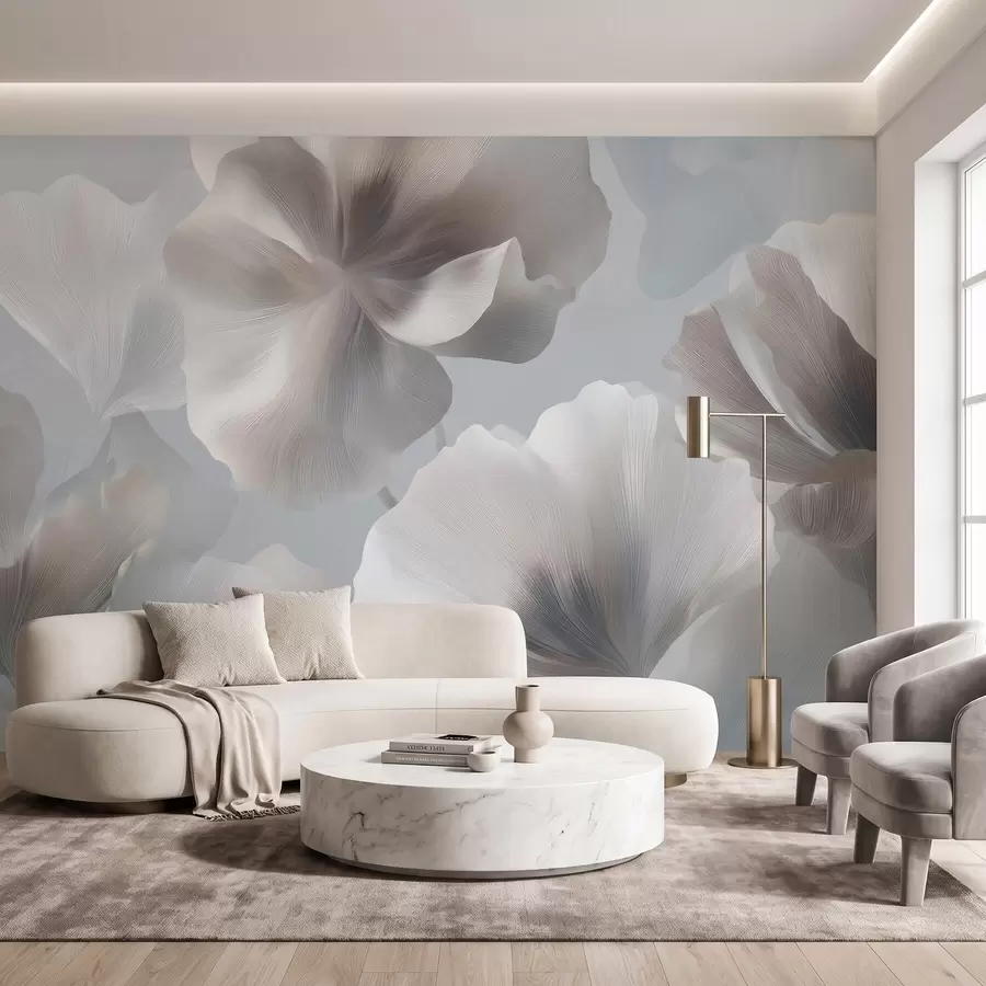 wall murals Volumetric silk flower petals in soft pastel tones w09928