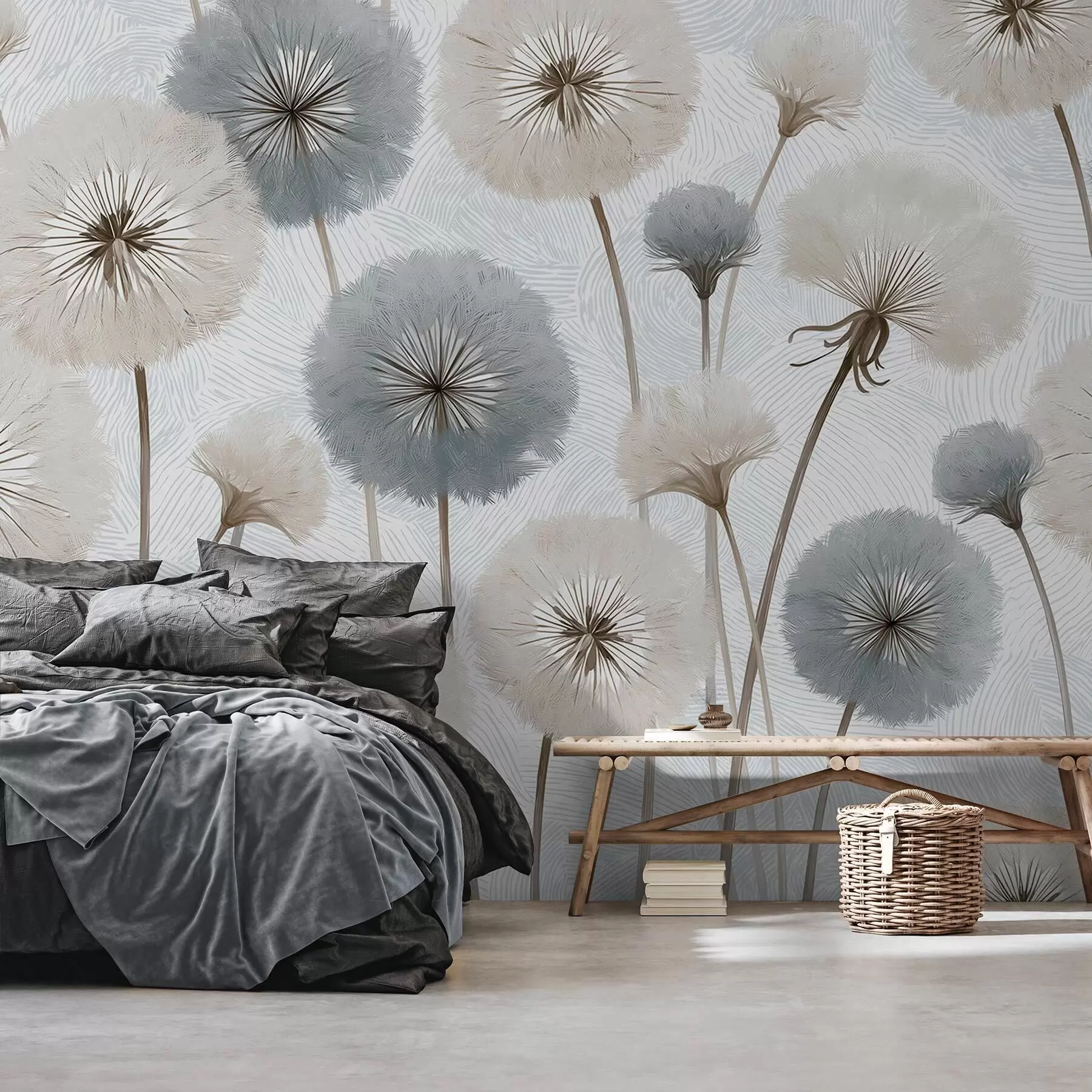 wall murals Airy fluffy dandelions in a soft natural palette w09936