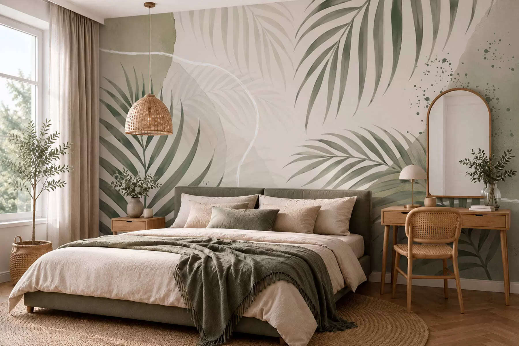 wall murals Stylized leaves on a soft neutral background w05728