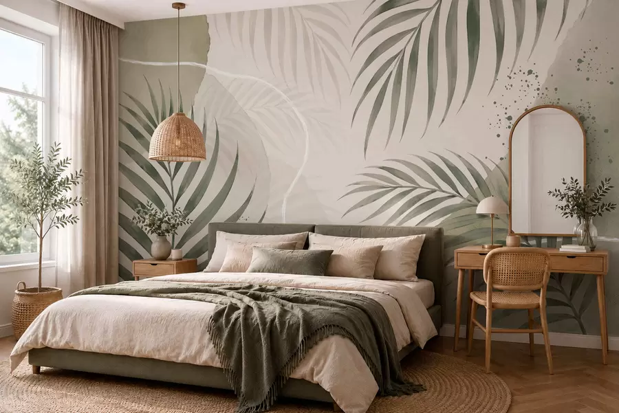 wall murals Stylized leaves on a soft neutral background w05728