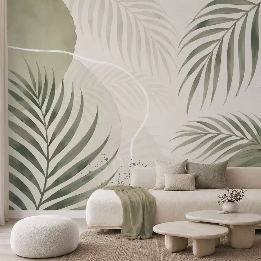 wall murals Stylized leaves on a soft neutral background w05728