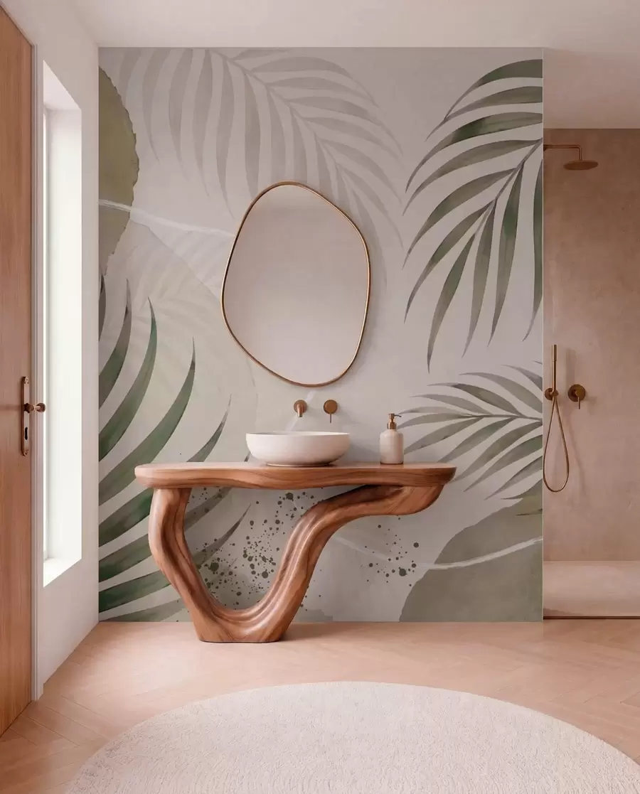 wall murals Stylized leaves on a soft neutral background w05728