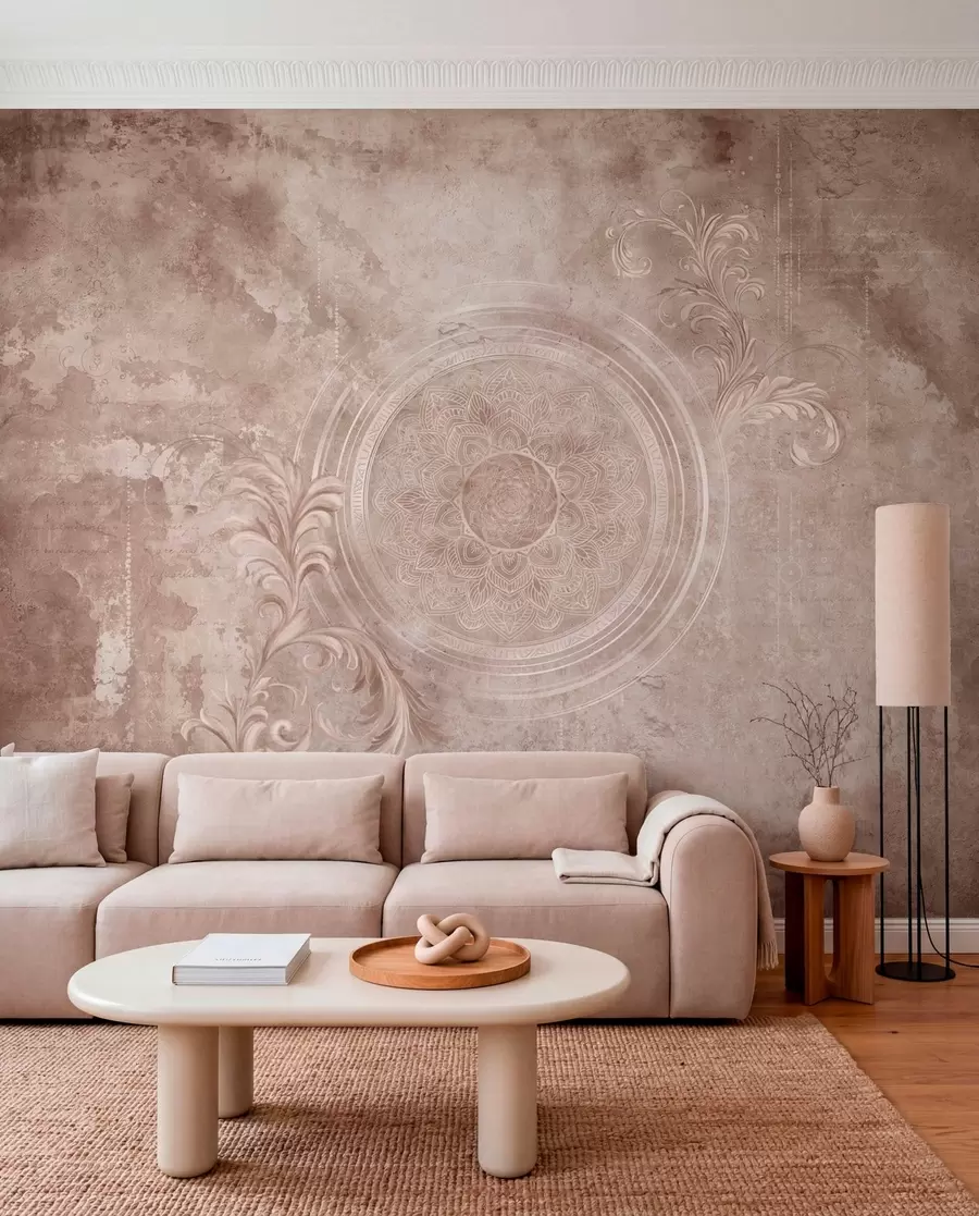 wall murals Ornamental circular pattern on a textured background w05727