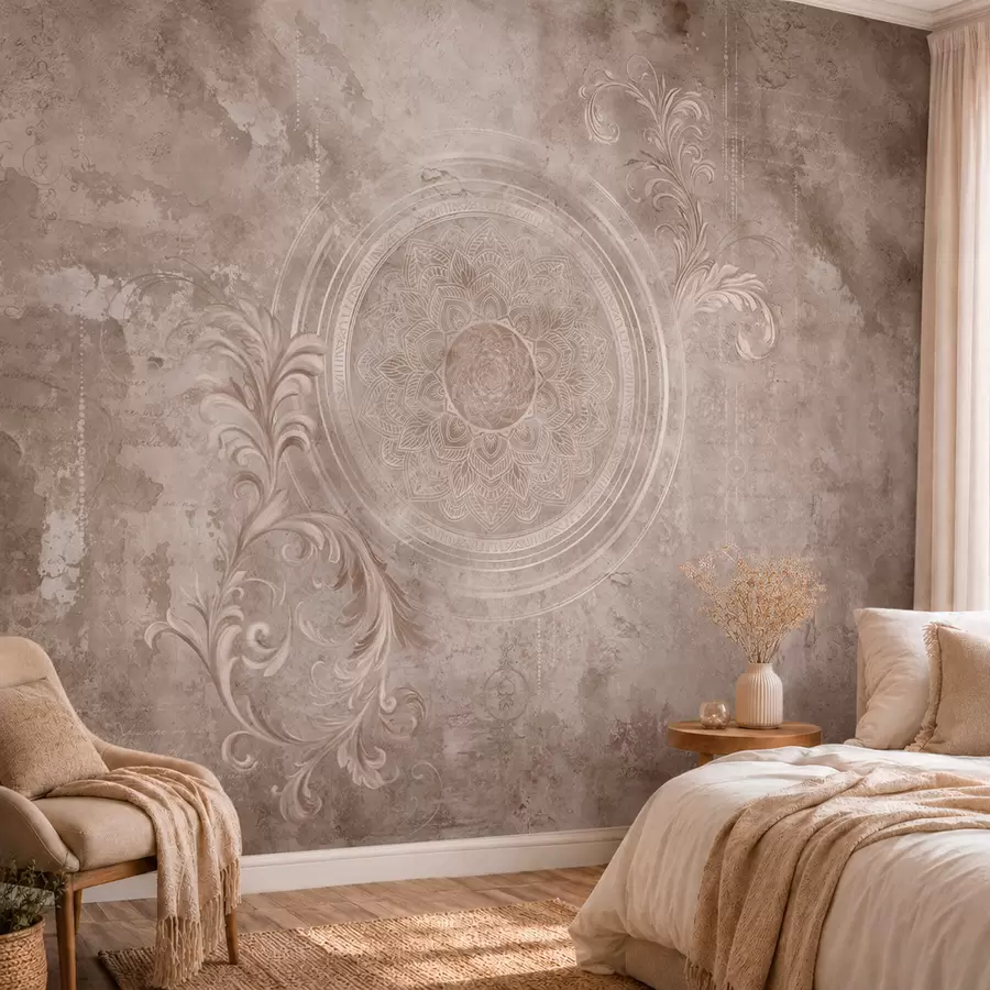 wall murals Ornamental circular pattern on a textured background w05727