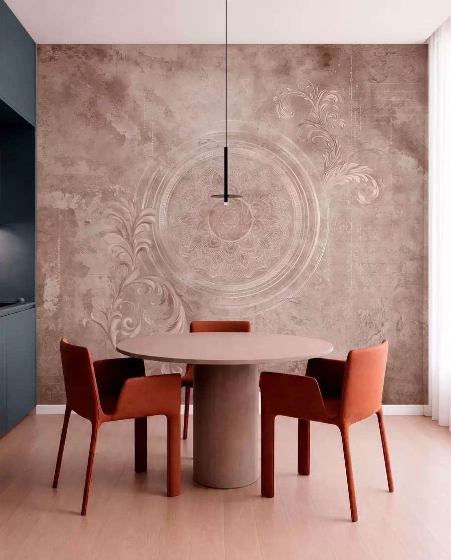 wall murals Ornamental circular pattern on a textured background w05727