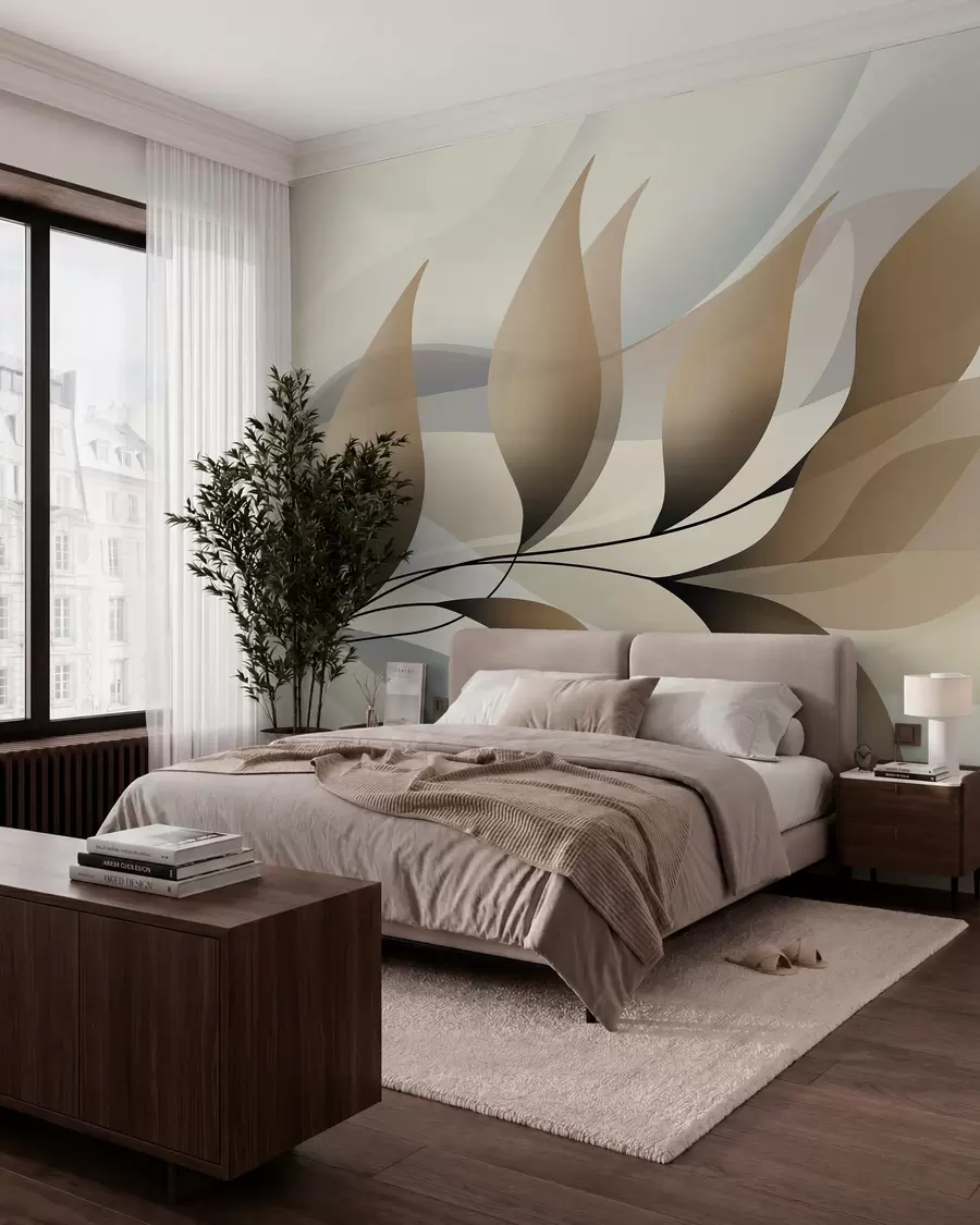 wall murals an elegant branch with beige leaves  w05660
