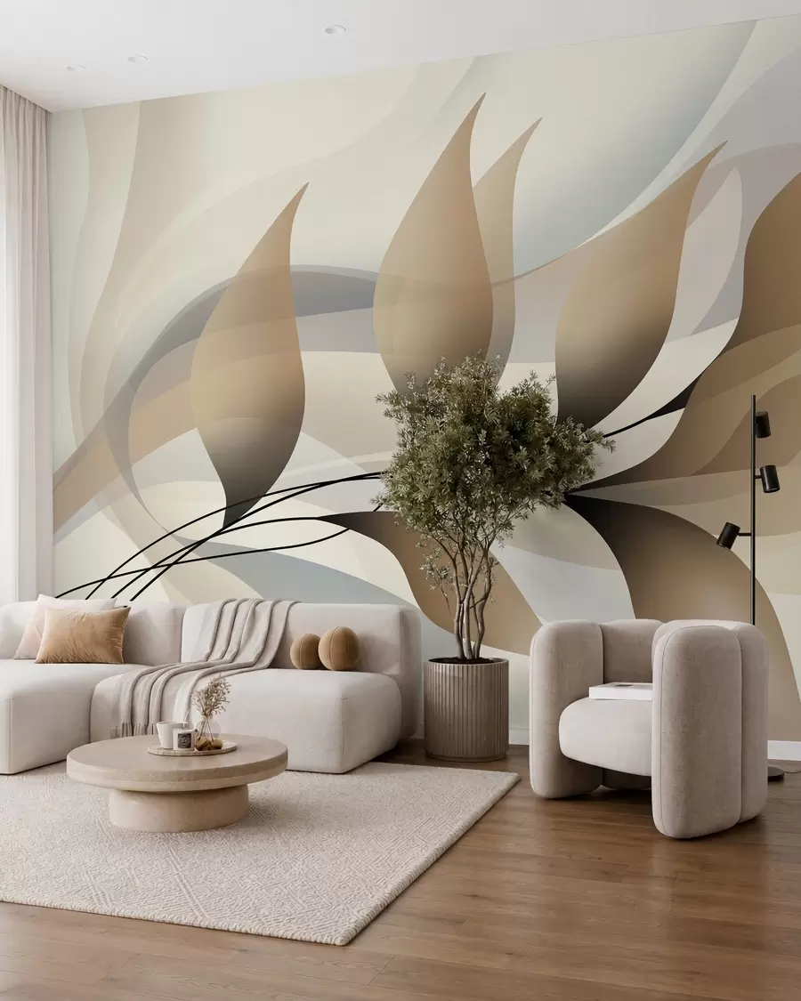 wall murals an elegant branch with beige leaves  w05660