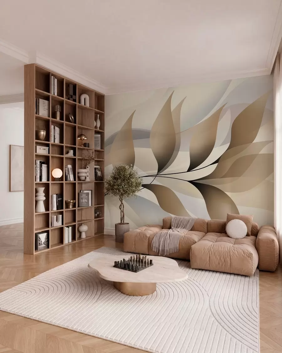 wall murals an elegant branch with beige leaves  w05660
