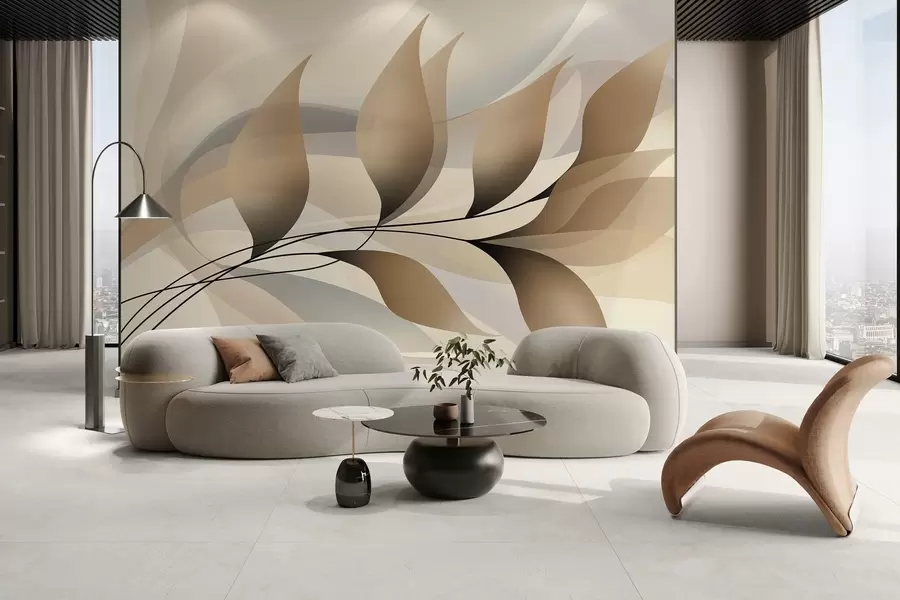 wall murals an elegant branch with beige leaves  w05660