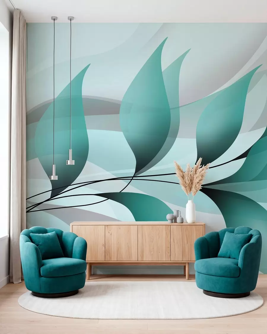 wall murals an elegant branch with turquoise leaves  w05660v1