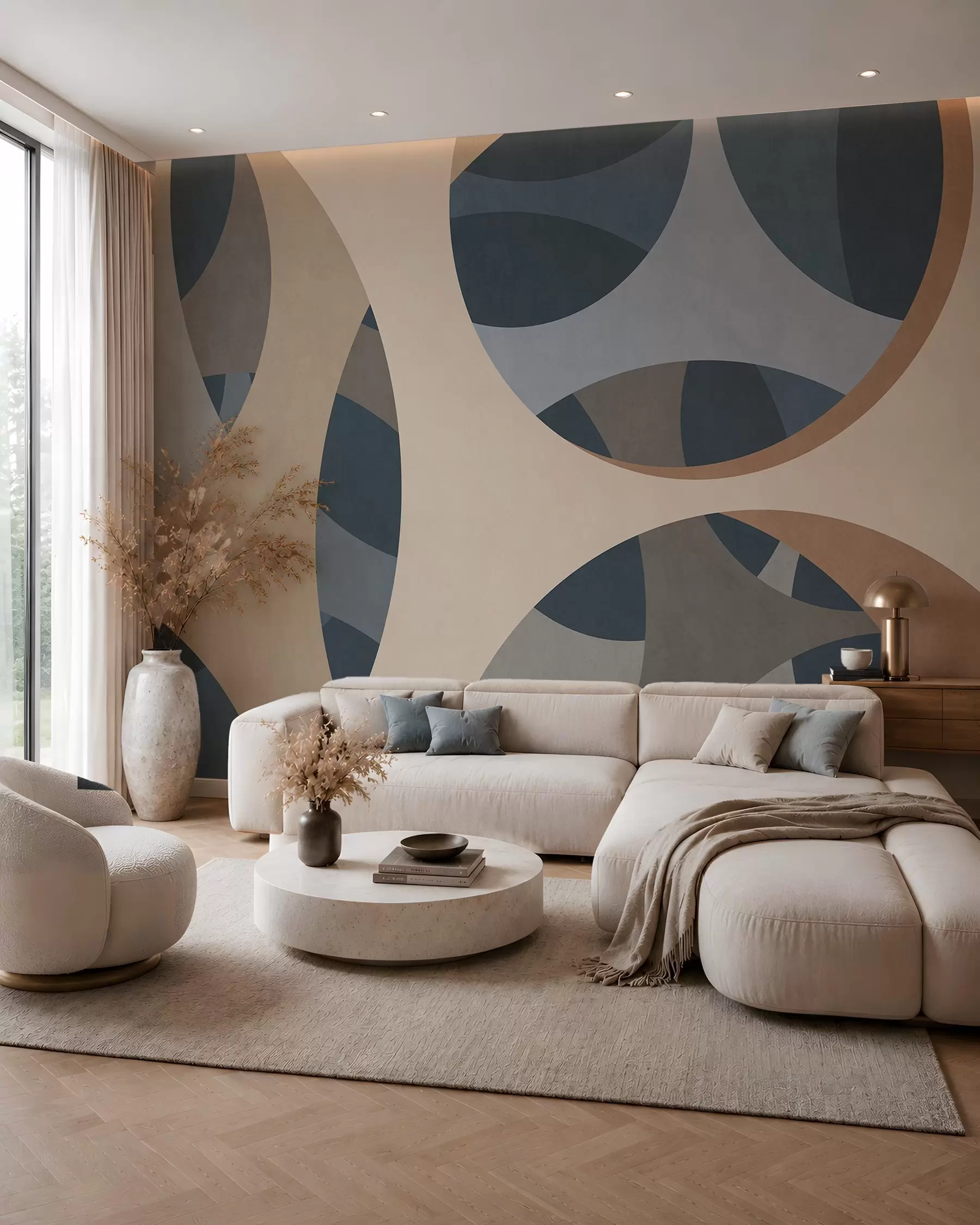wall murals contemporary textural abstraction in shades of blue and beige w05751