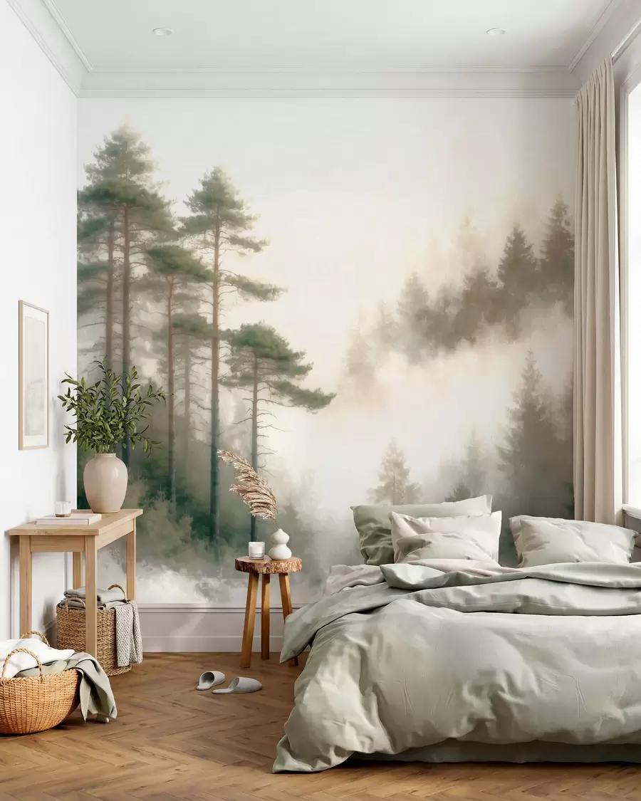 wall murals Morning pine forest in watercolor style w09916