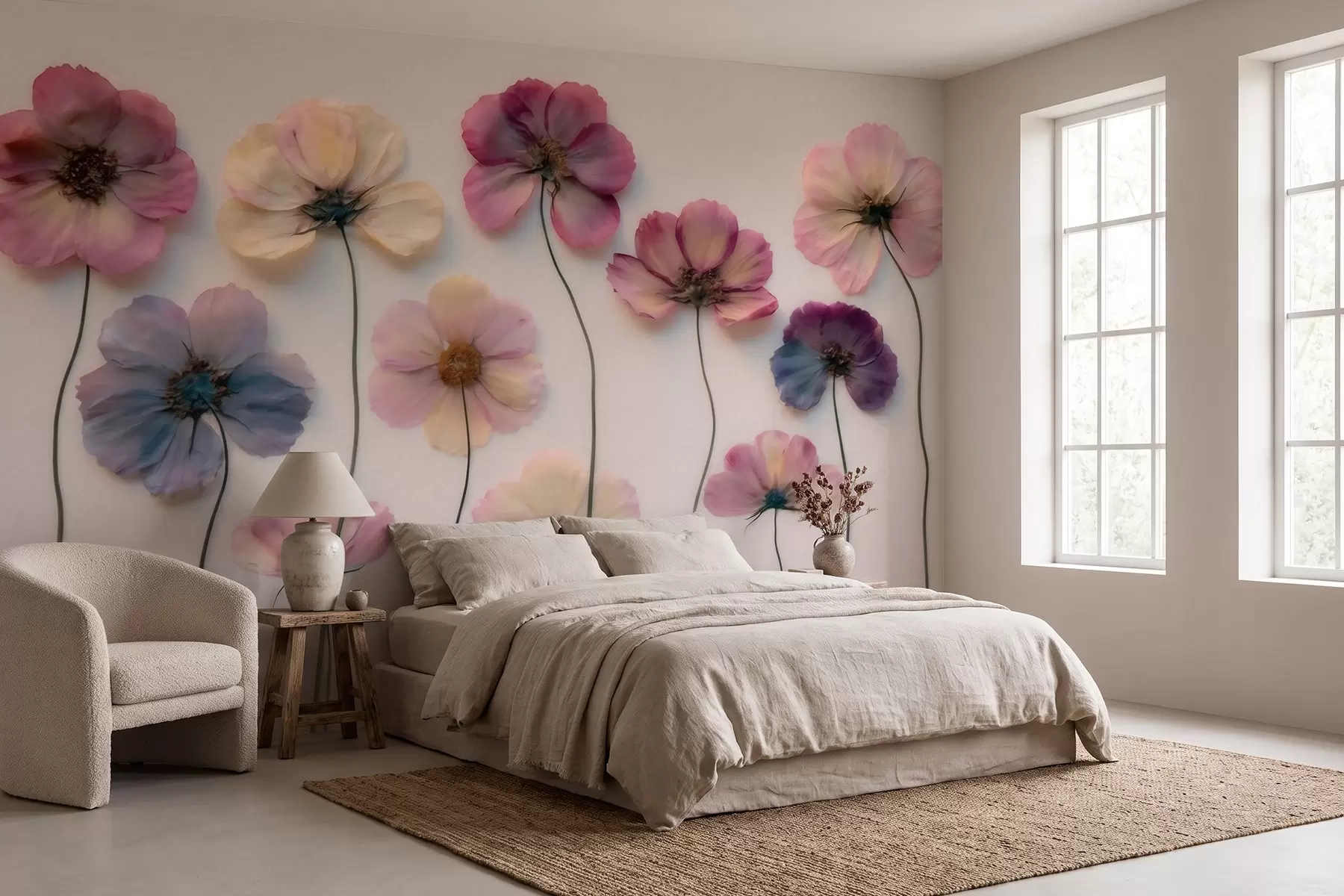 wall murals Herbarium composition with pressed flower effect and 3D texture w09911