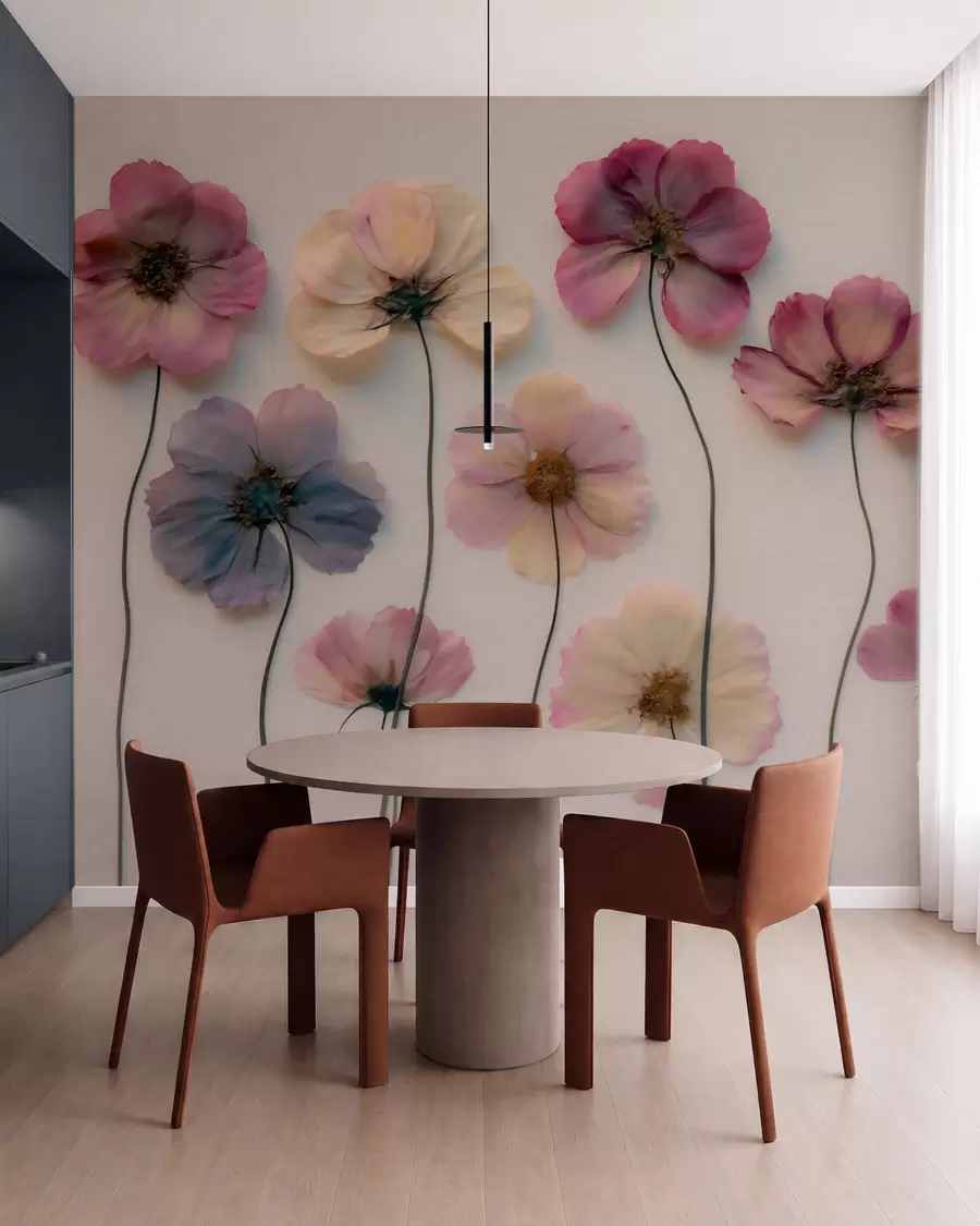 wall murals Herbarium composition with pressed flower effect and 3D texture w09911