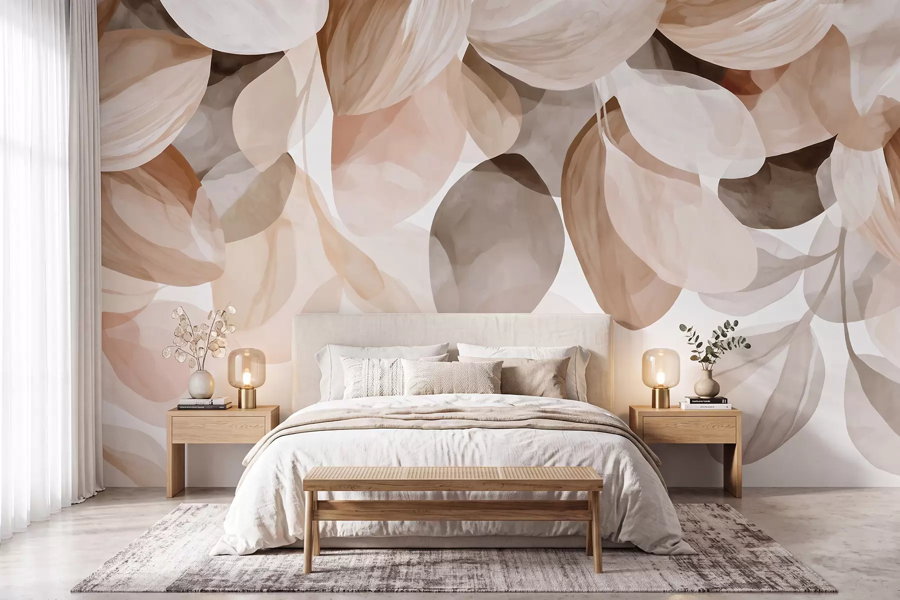 wall murals Beige hanging leaves in watercolor style w09923
