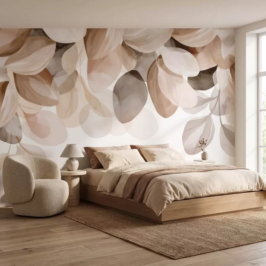 wall murals Beige hanging leaves in watercolor style w09923