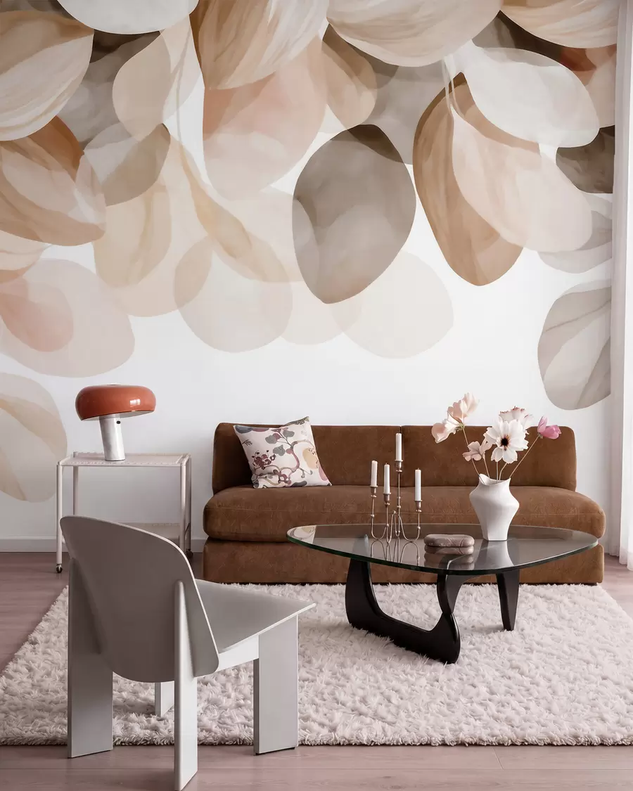 wall murals Beige hanging leaves in watercolor style w09923