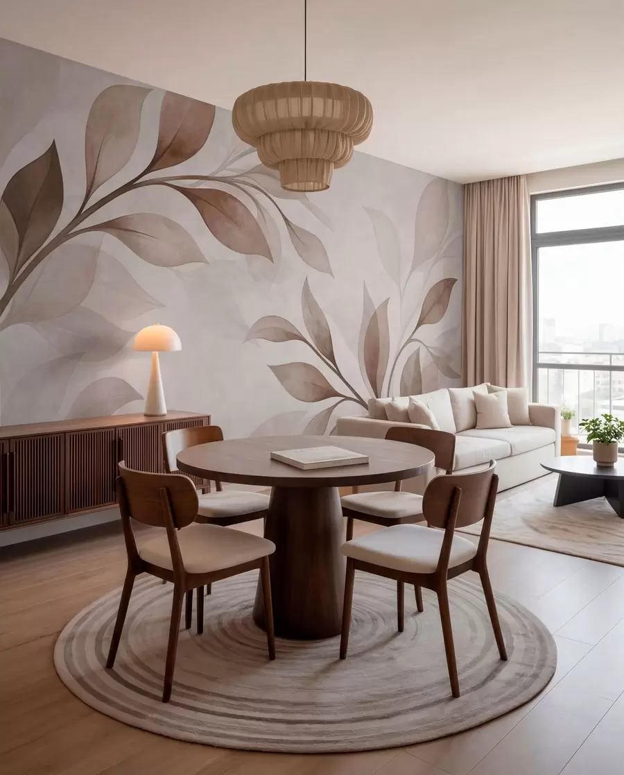 wall murals Large leaves in warm beige and brown tones w05693v1
