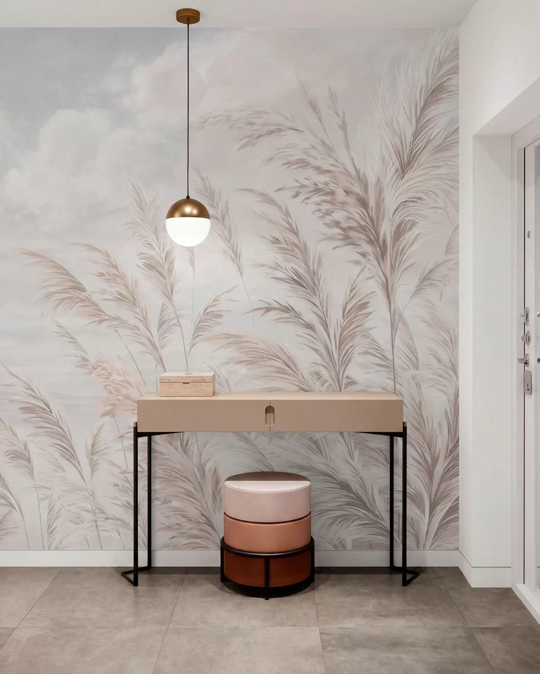 wall murals Delicate grasses by the water under light clouds w05735v1